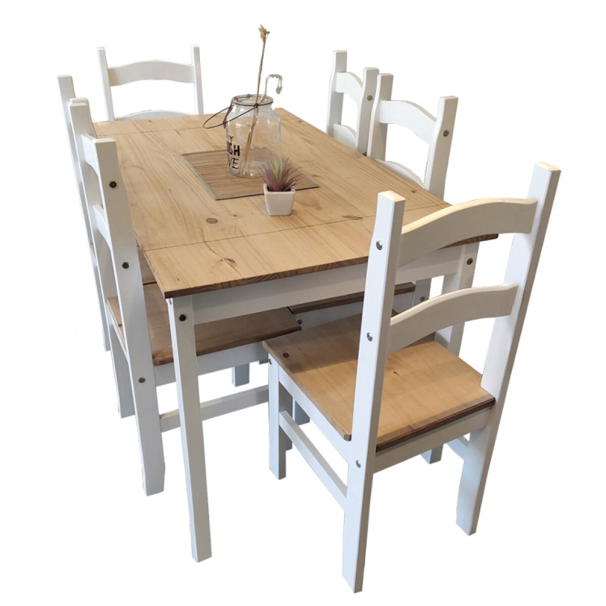Juego De Comedor 1 Mesa + 6 Sillas Blanco/ Natural Modelo Lucia 