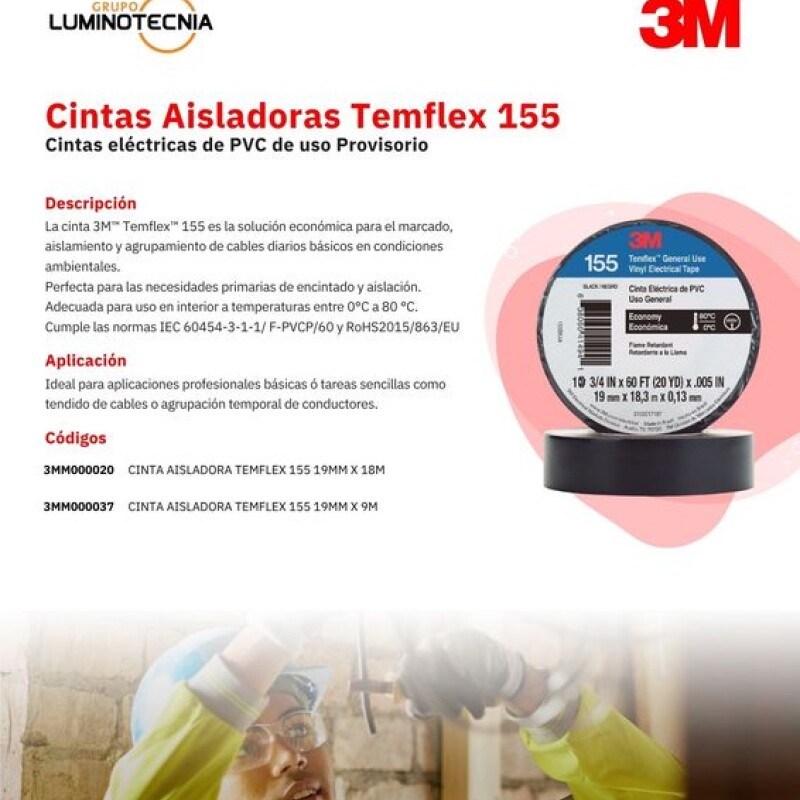 CINTA AISLADORA TEMFLEX 155 NEGRO 19MM X 18M - 3M CINTA AISLADORA TEMFLEX 155 NEGRO 19MM X 18M - 3M