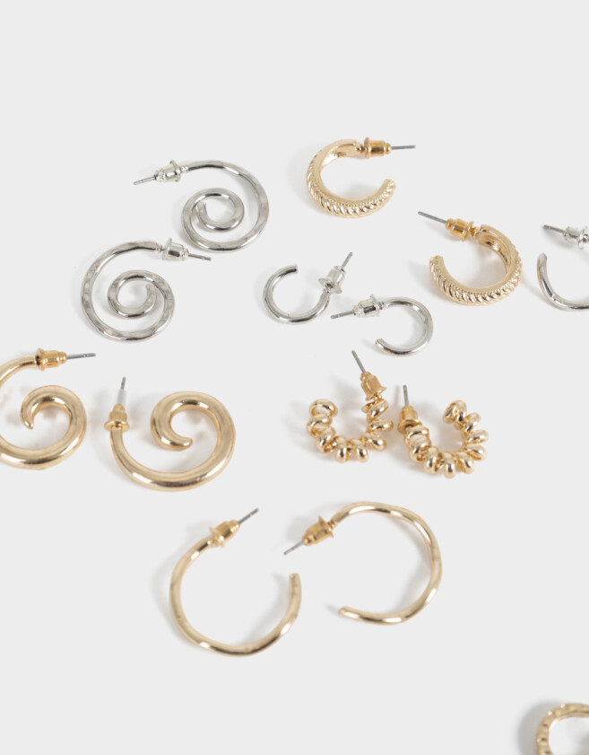 Aros Argollas Set Metal Aros Argollas Sets - Combinacion Bicolor