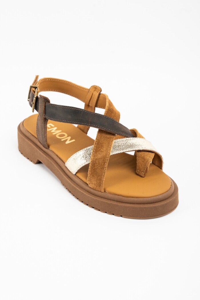 Sandalias De Cuero Tiras Cruzadas Multi
