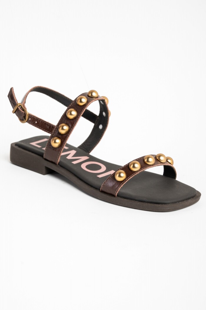 Sandalias De Cuero Con Tachas Chocolate