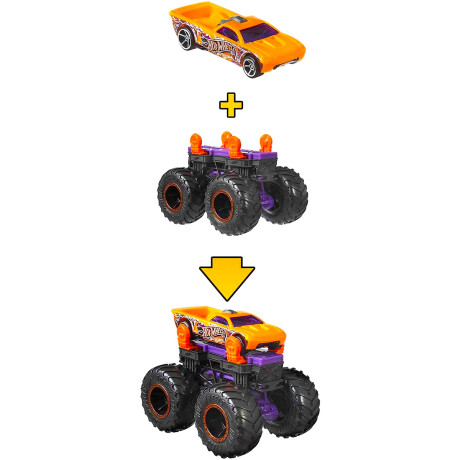 Hot Wheels Monster Trucks + 2 autos Originales Mattel Violeta