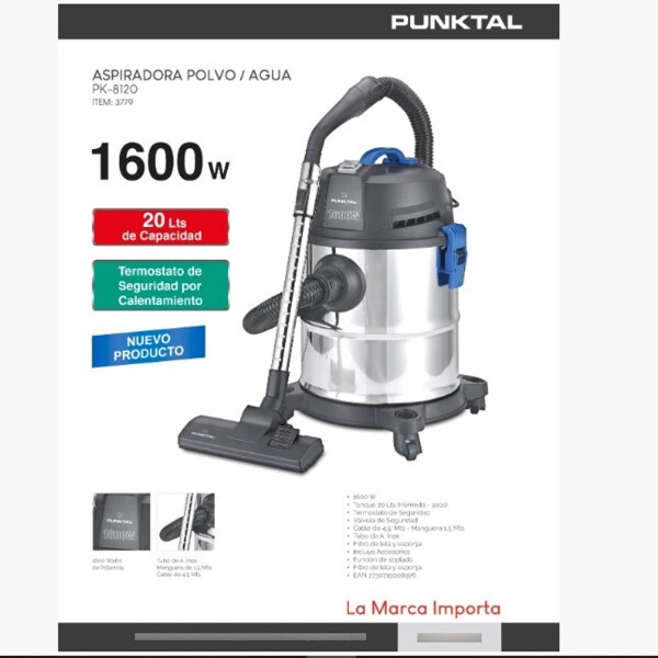 Aspiradora Punktal Bidon Polvo Y Agua 25 L 1600 W ASPIRADORA PUNKTAL PK-8120 1600W