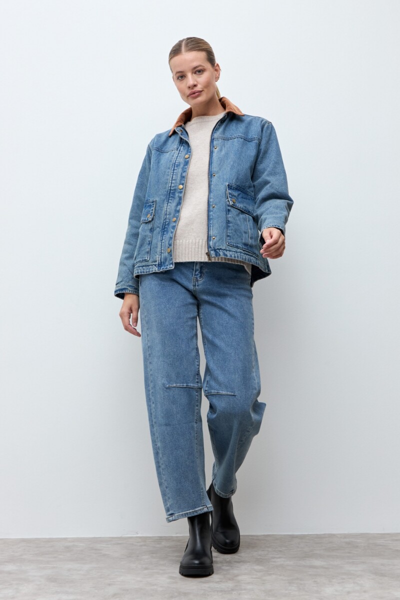 Campera de jean cuello pana jean medio