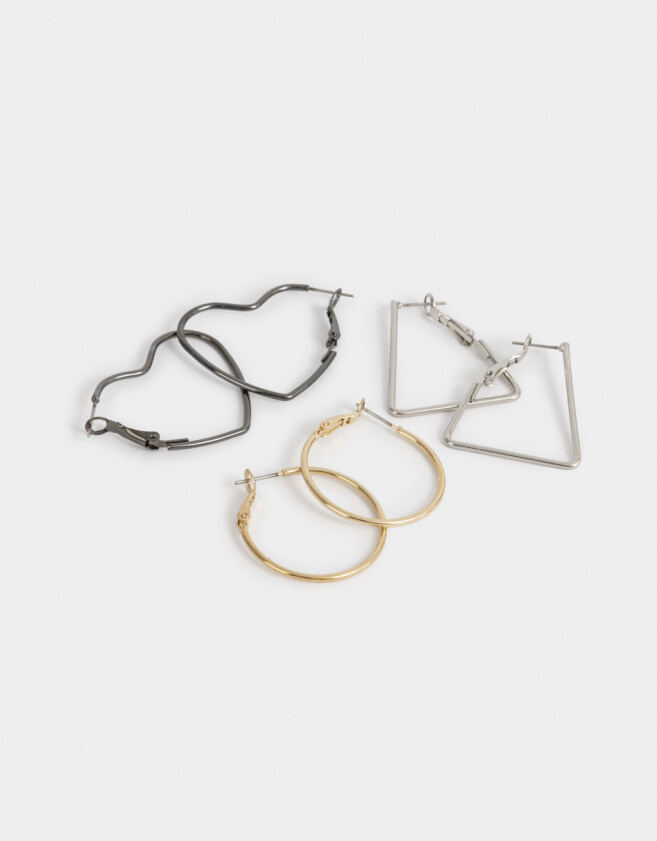Aros Argollas Set Metal Set De Argollas - Combinacion Tricolor