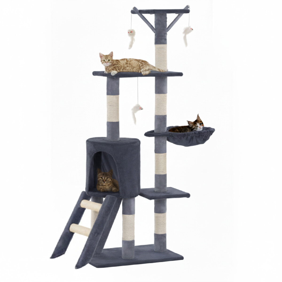 Rascador Torre 5 Niveles En Felpa Y Sisal Para Gato Juego - Gris Oscuro 