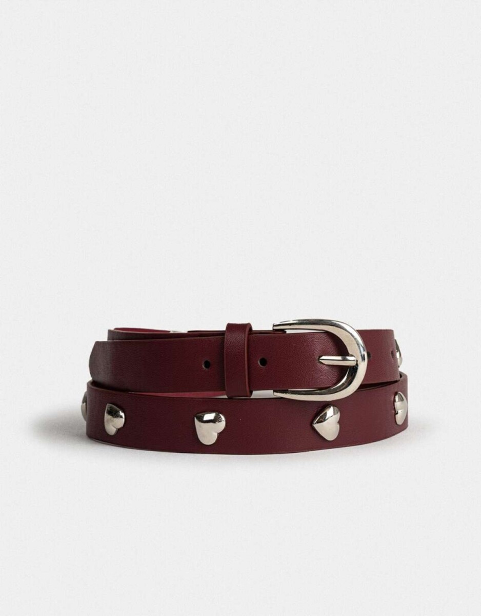 Cinturón Con Tachas Corazón - Rojo Burdeaux 