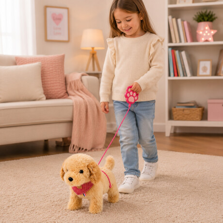 Perrito de juguete que camina con correa Marron