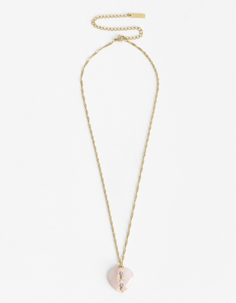 Cadena Corta con Dije Piedras Cadena Acero Healing Rituals Cuarzo Rosa - Rosa Claro