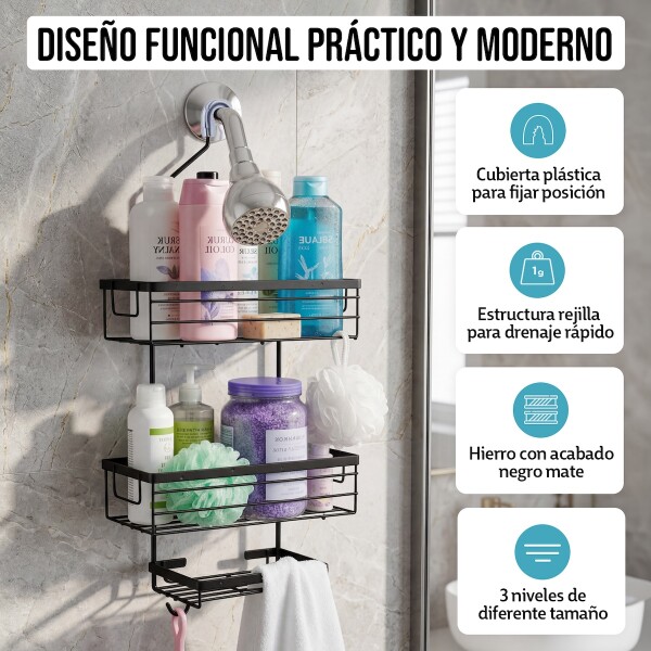 Organizador De Ducha Colgante 3 Niveles Jabonera Baño Acero Imback Color Negro Organizador De Ducha Colgante 3 Niveles Jabonera Baño Acero Imback Color Negro