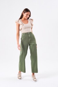 Top Metalizado Manga Volados Beige Melange