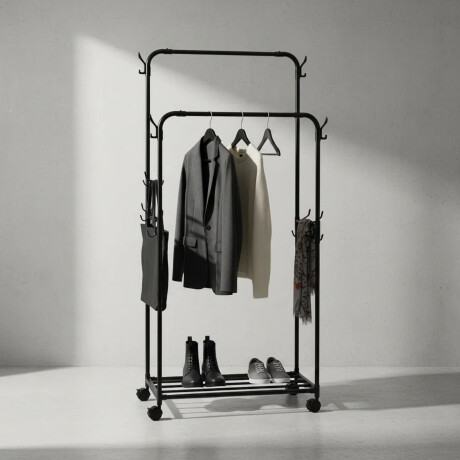 Perchero Armario Doble Barral Zapatera Ganchos Laterales Negro