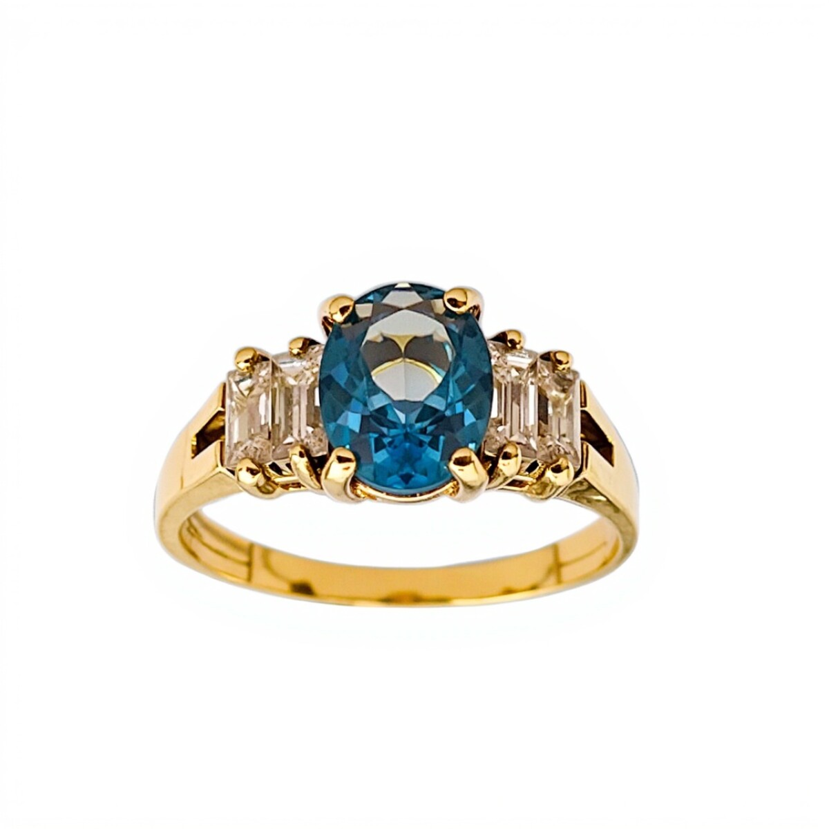 Anillo Halo-Oro Bajo-Piedra Agua marina y Zirconia-AN8158 - conpiedra 