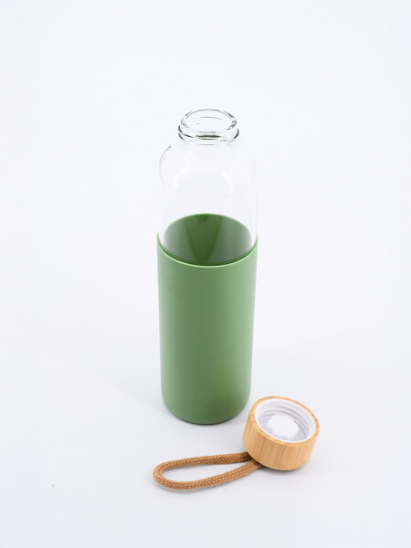 BOTELLA VIDRIO CON BASE SILICONA VERDE