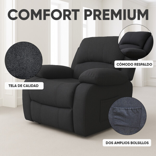 Sofá Sillón Poltrona Reclinable Masajeador Calor Electrico Color Negro Tela