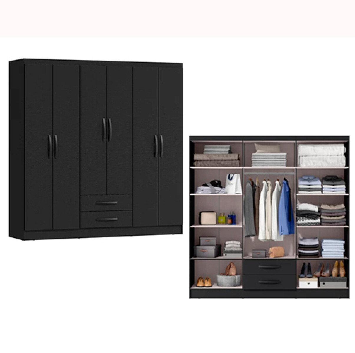 PLACARD NAPOLI 606- 6 Puertas + 2 Cajones - BL / Ng - Sin color 