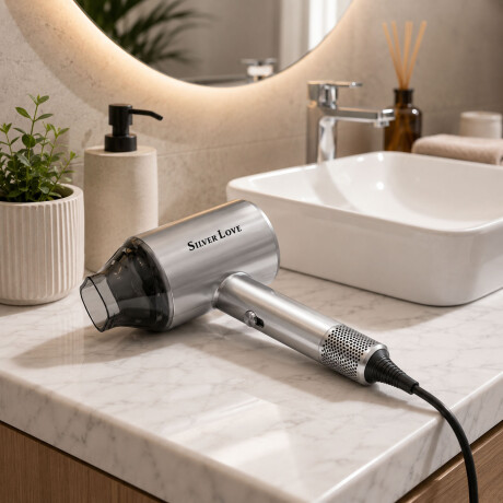 Secador Pelo Silver Love 1300W Bajo Consumo Aire Frío/Calor Plateado