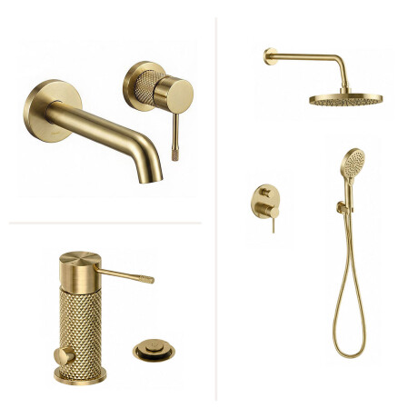 JUEGO DE GRIFERIA SIGNATURE BRUSHED GOLD CON LAVATORIO PARED DORADO-BRUSHED GOLD