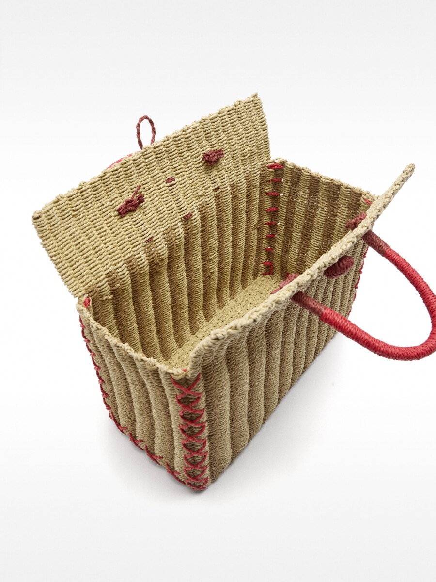 Cesta Tote Rectangular De Efecto Rafia natural