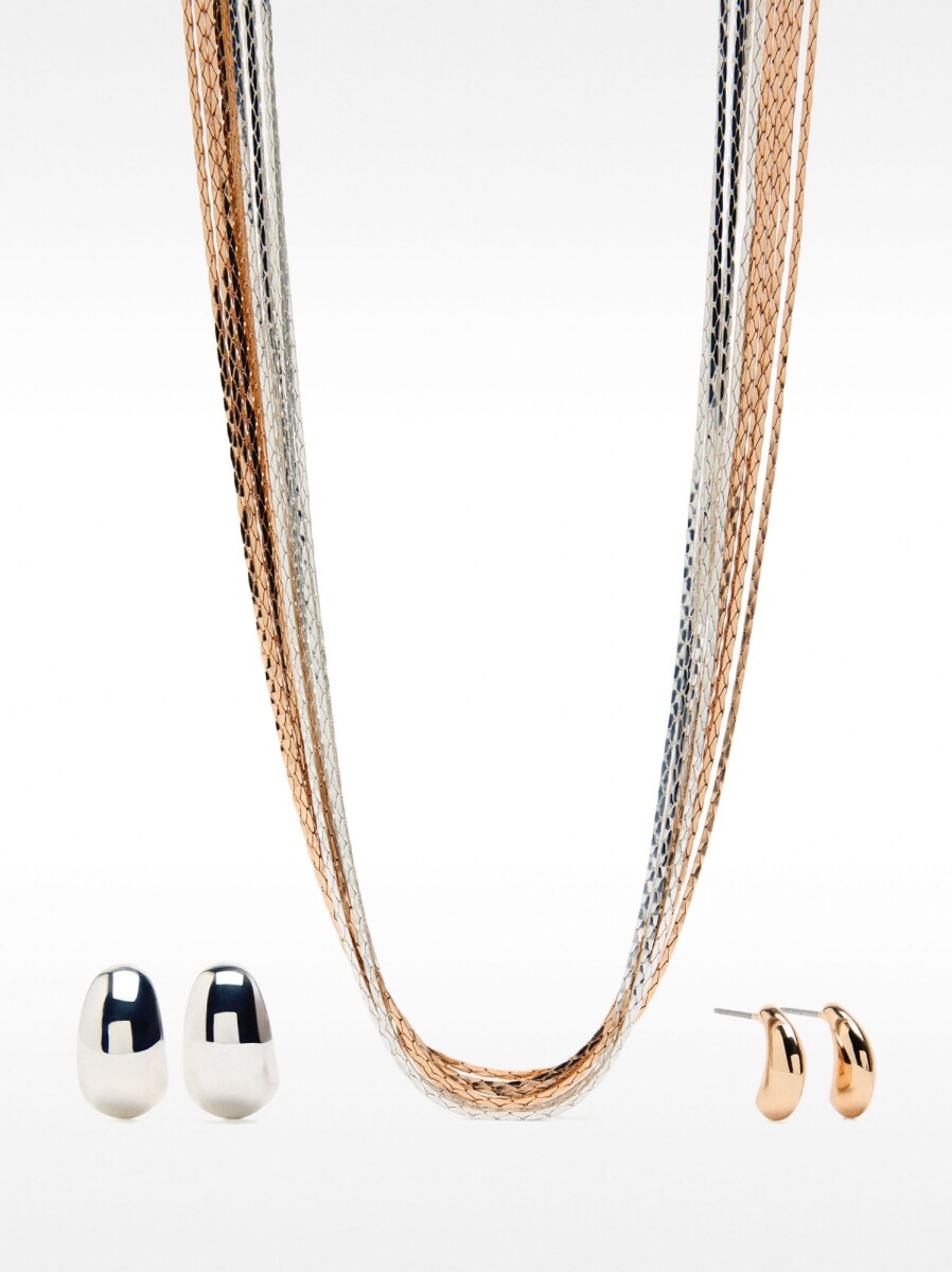 Set De Collar Bicolor Con Pendientes - bicolor 
