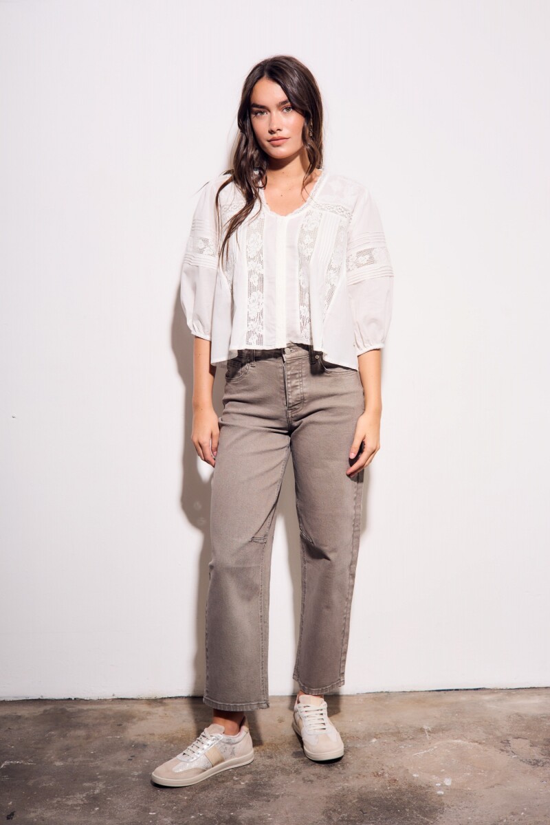 Blusa Encaje Bordados Nacar