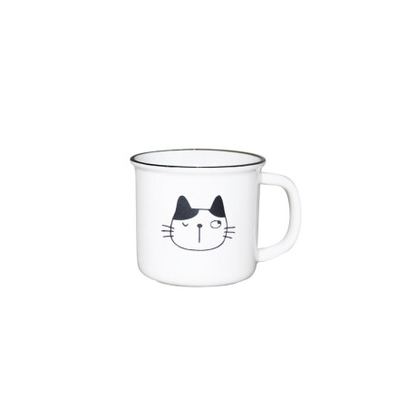 Taza Vintage Carita Gato – Cerámica Blanca con Borde Negro 400ml Orejas