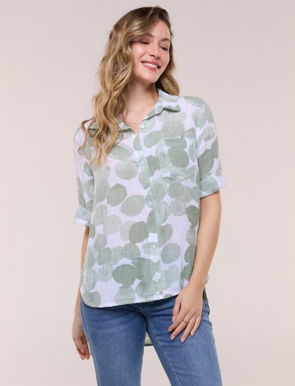 Camisa Estampada Y Ruedo Asimetrico VERDE/MULTI