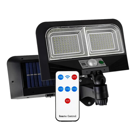 Foco Solar de Pared Exterior 126Leds c/Sensor Mov y Control Negro