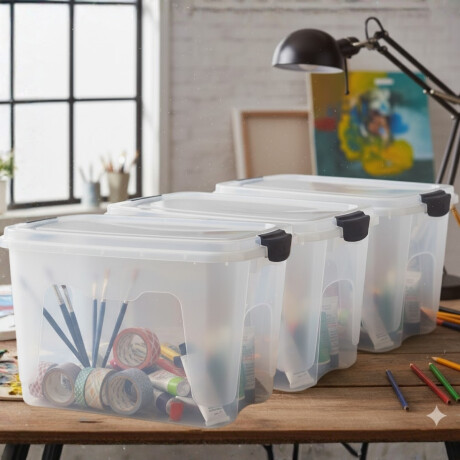 Set x3 Caja organizadora 20 lts Alta TRANSPARENTE