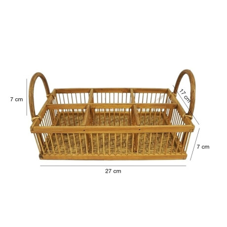 Organizador Decorativo Rectangular c/Asas 6 Divisiones Bambú Natural