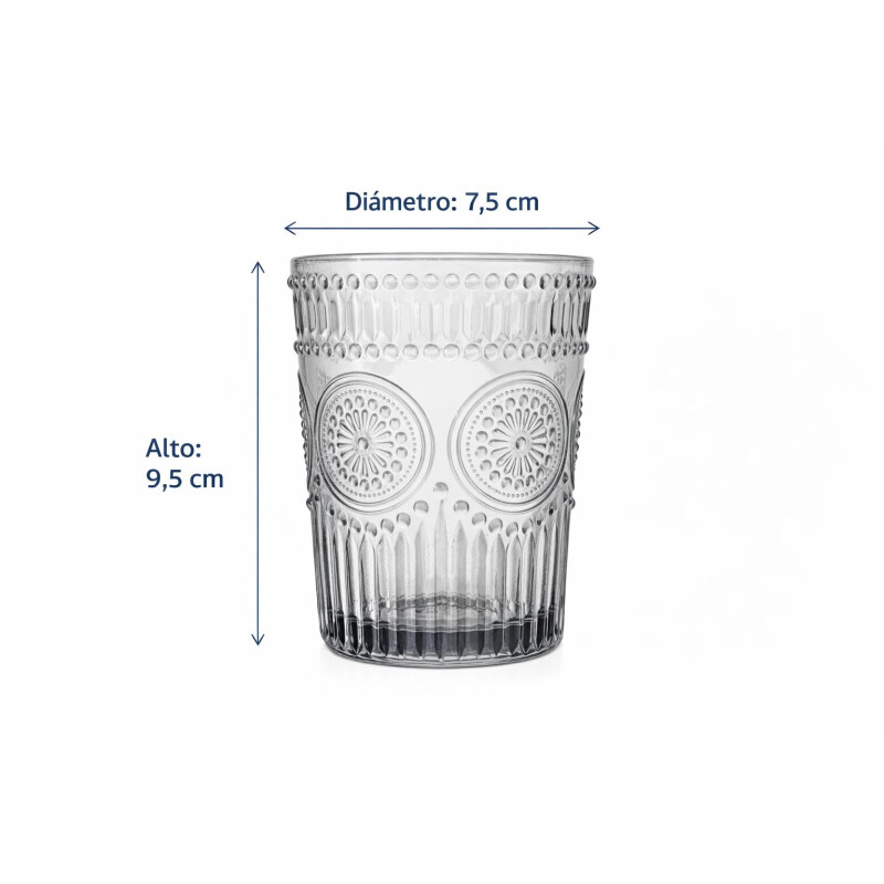 Vaso de Vidrio Labrado Corto Set 6 Unidades Grafito
