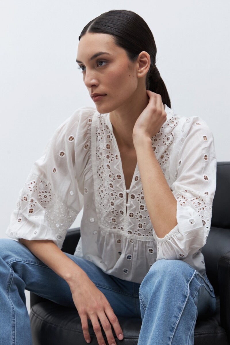 Blusa bordada con broderie - blanco 