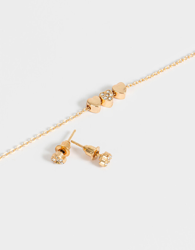 Bijouterie Set Con corazón Set De Aros Pasantes Y Collar Con Corazón - Dorado