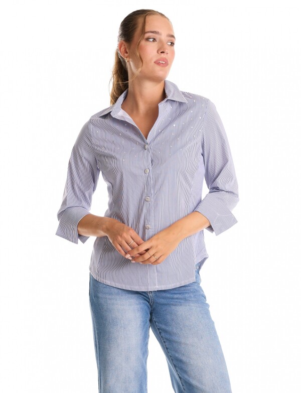Camisa Lineas Strass AZUL/BLANCO