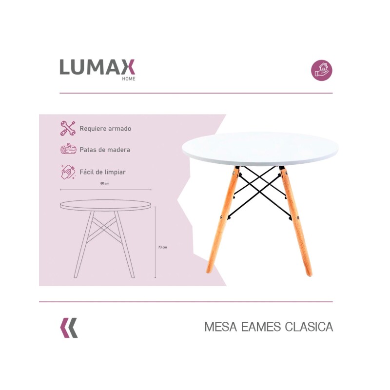 Juego de comedor Con Mesa Circular de 80cm + 4 Sillas Eames Azul/Blanco