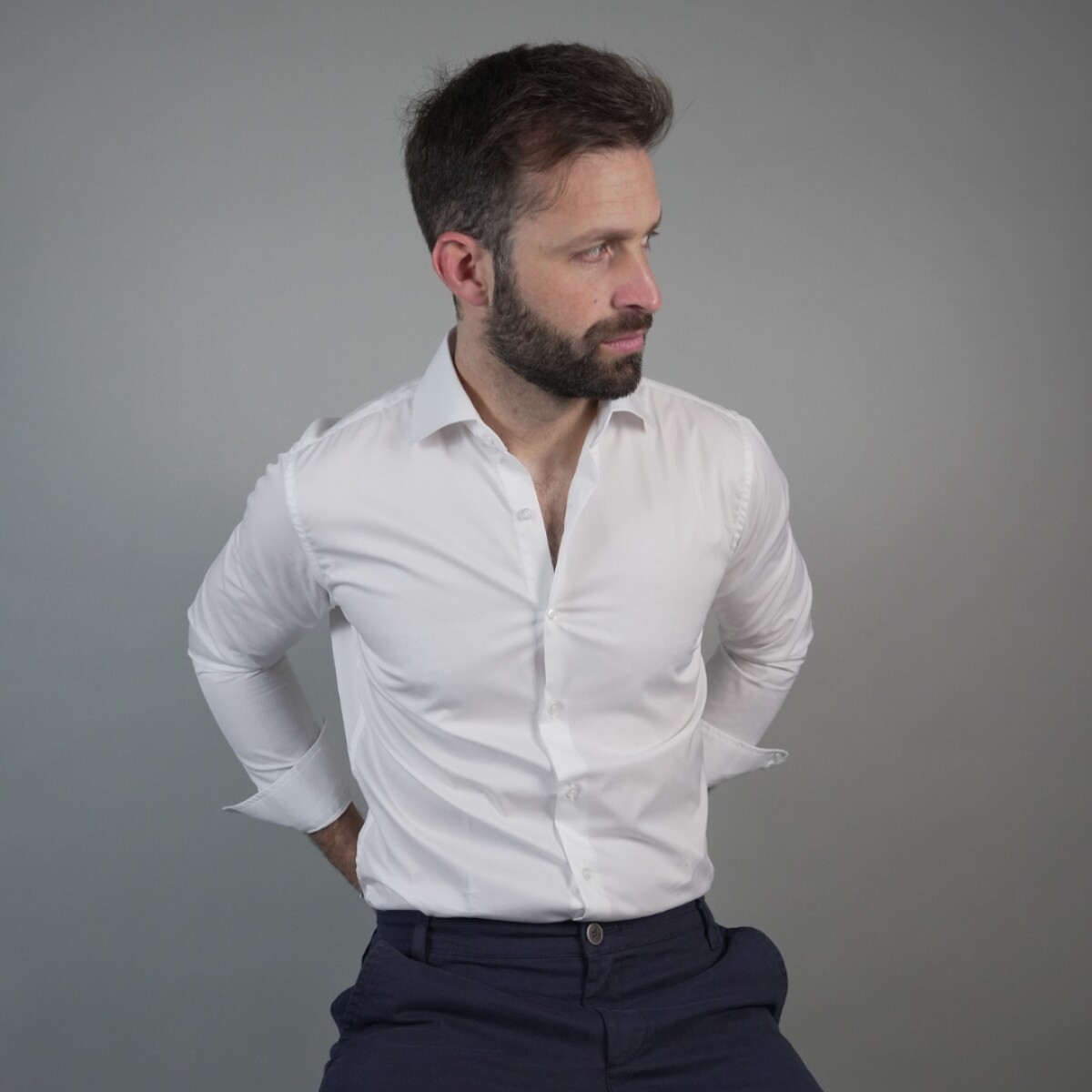 Camisa de vestir satinada - Blanco 