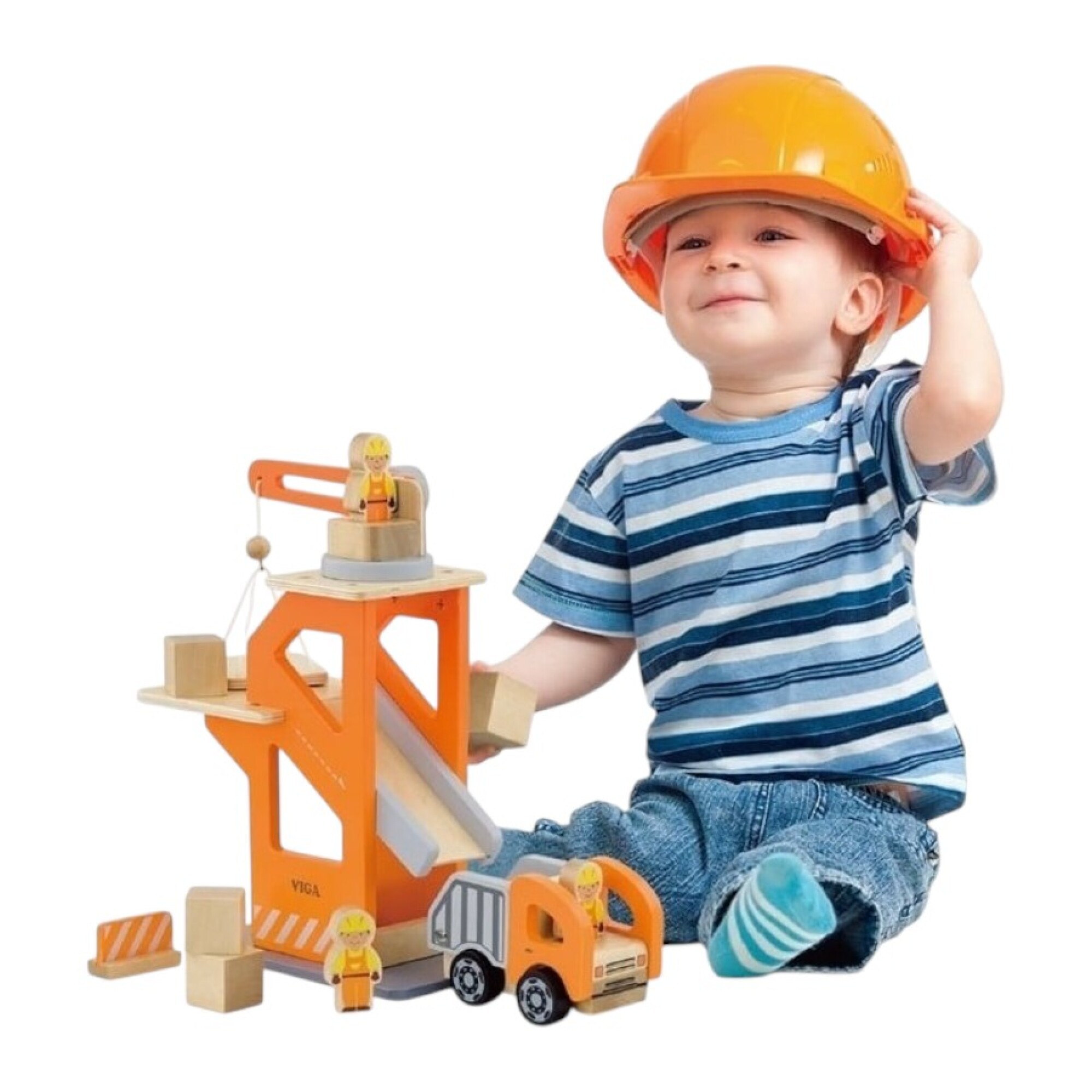 Camion Grue En Bois Viga – 29 Cm, 4 Containers, Jouet éducatif 1,5 Ans+, Motricité Et Créativité