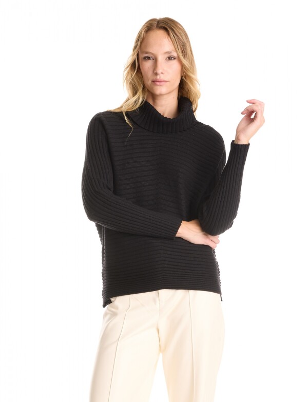 Buzo Acanalado Cuello Alto NEGRO