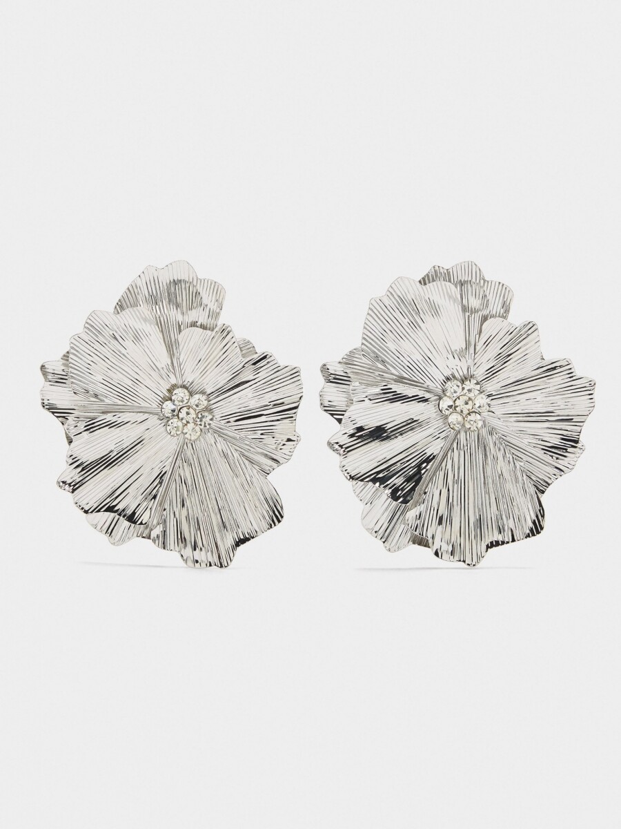 Pendientes Maxi De Flor Doble Esmaltados plateado