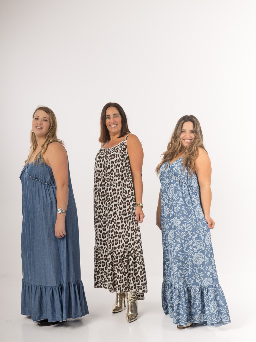 Vestido solera jean tencel liso Azul oscuro