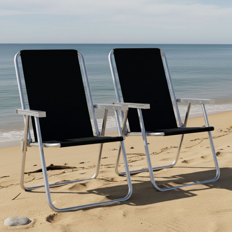 Set x2 Silla Alta Conforto Aluminio + Sombrilla NEGRO