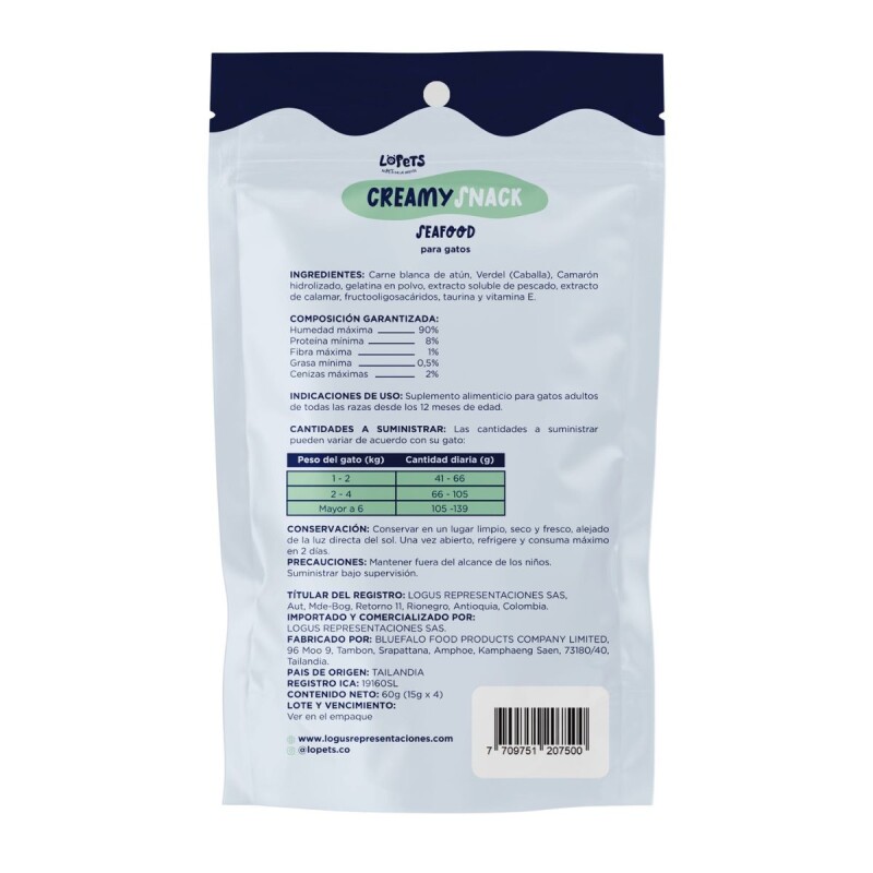 PURÉ LOPETS CREAMY SNACK GATO MARISCOS 60 GRS PURÉ LOPETS CREAMY SNACK GATO MARISCOS 60 GRS