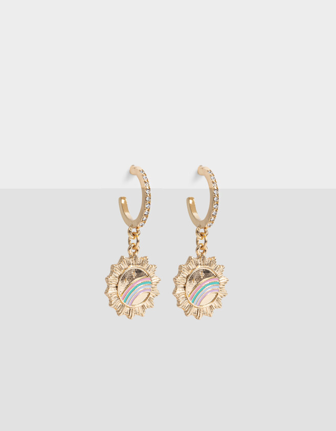 Aros Argollas Esmaltado Aros Argollas Arcoíris - Dorado