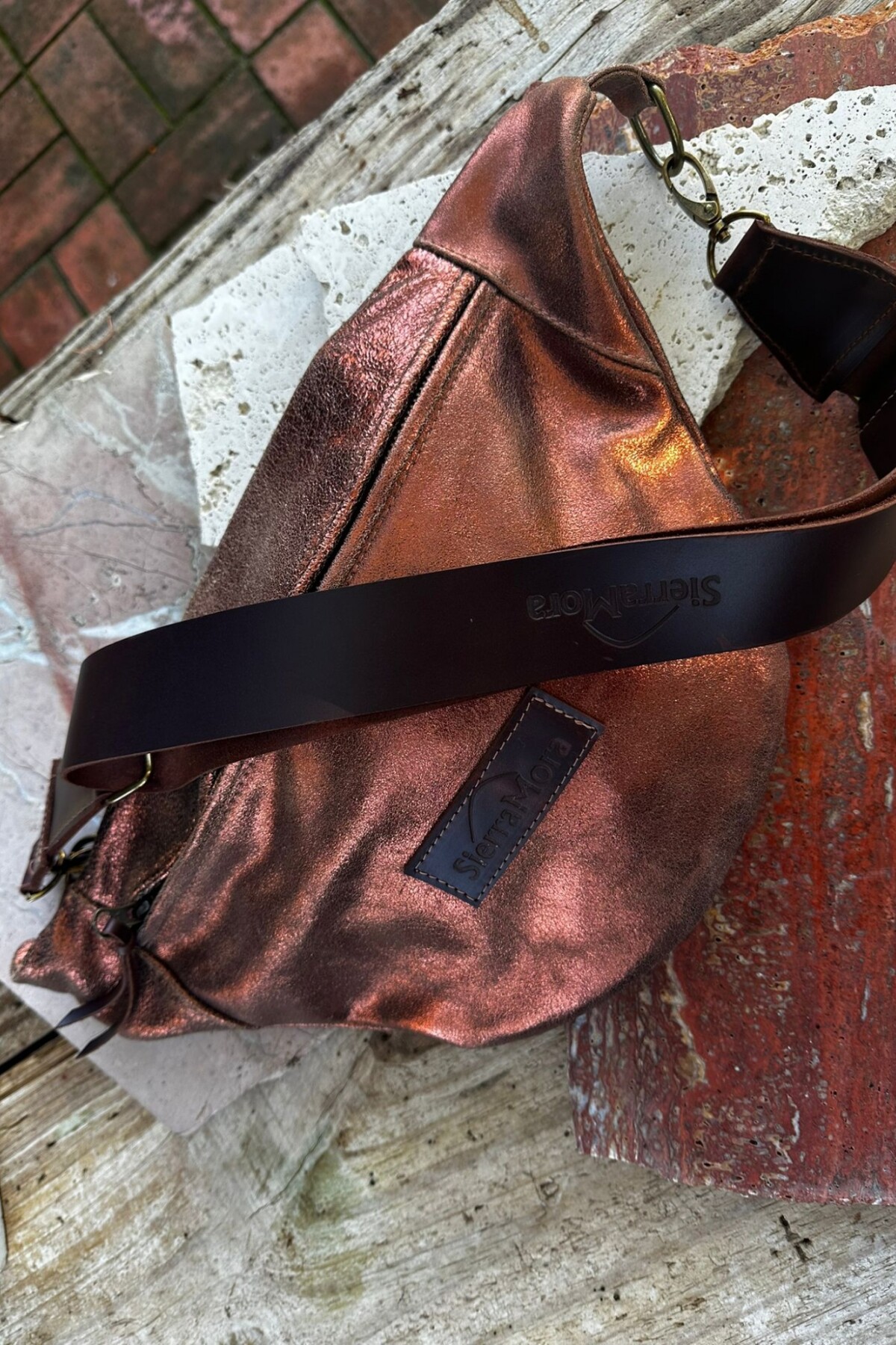 Leather Fanny Pack Shinny Cobre