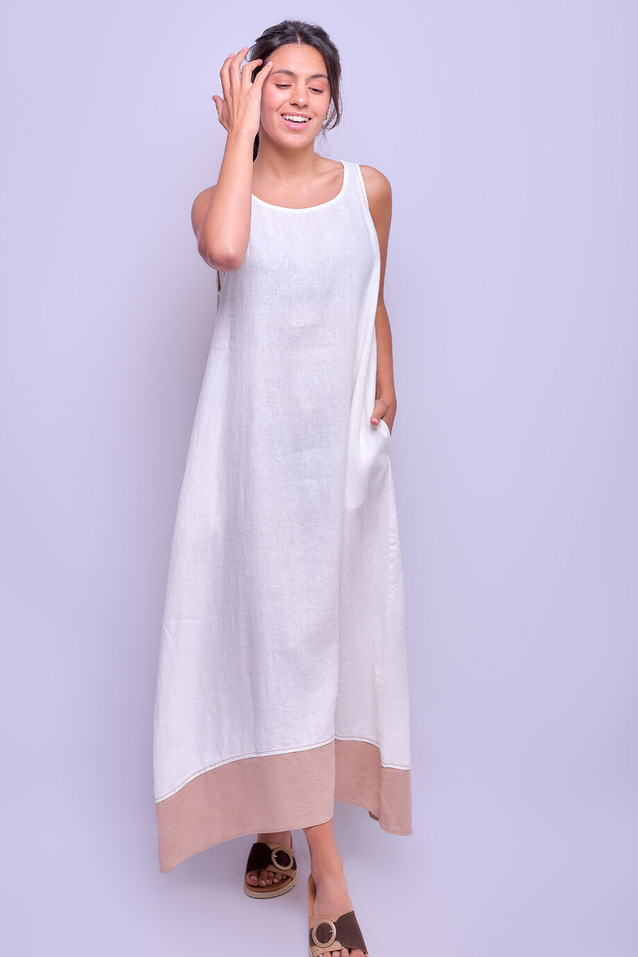 Vestido Toledo Blanco con Beige