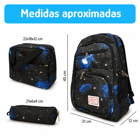 Set Mochila Lonchera Cartuchera Unisex Resistente 3 Piezas Azul