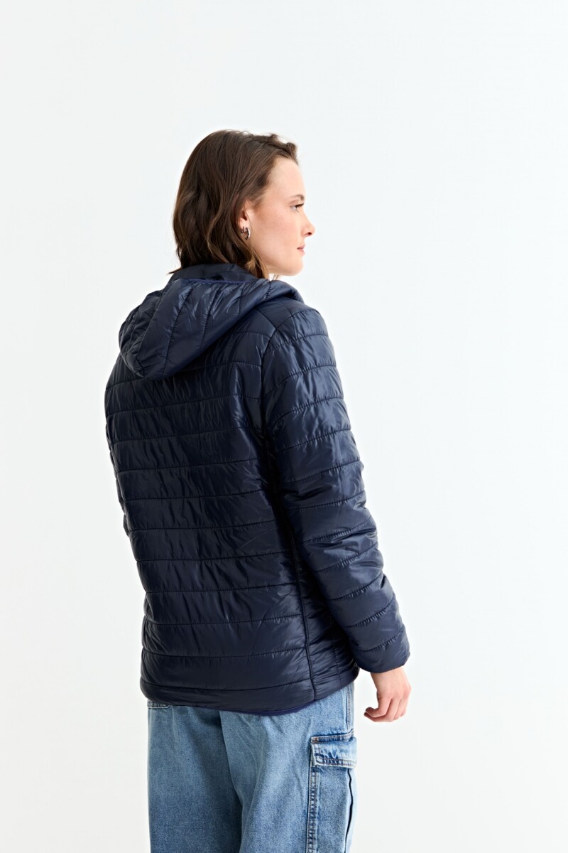 Campera puffer básica con capucha AZUL MARINO