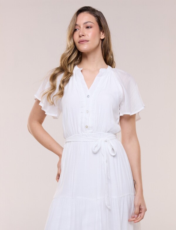 Vestido Con Lazo & Detalle Pun BLANCO