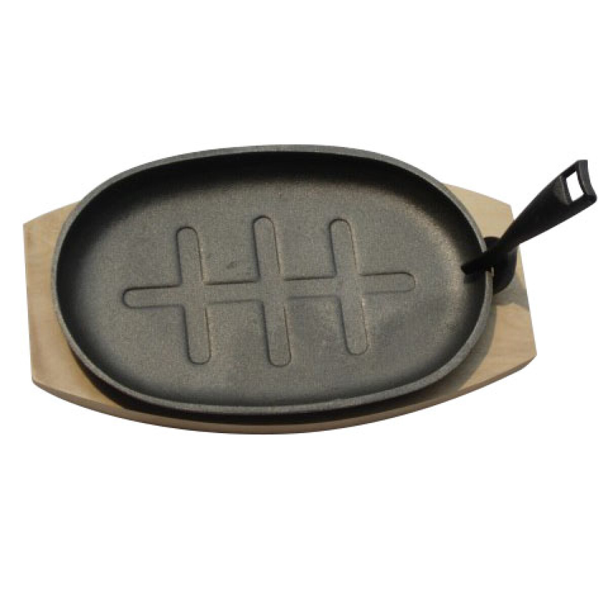 PLANCHA GRIL OVAL D28*19CM HIERRO C/BASE MADER 