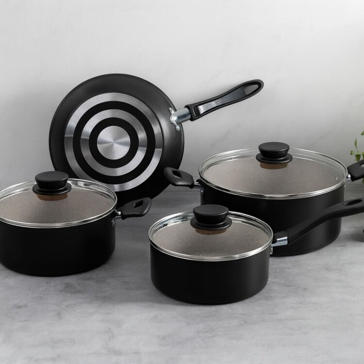 BATERIA DE COCINA TRAMONTINA LINZ 7 PIEZAS NEGRO BATERIA DE COCINA TRAMONTINA LINZ 7 PIEZAS NEGRO